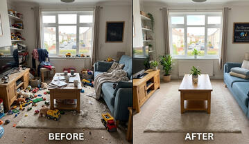 Living room before vs after